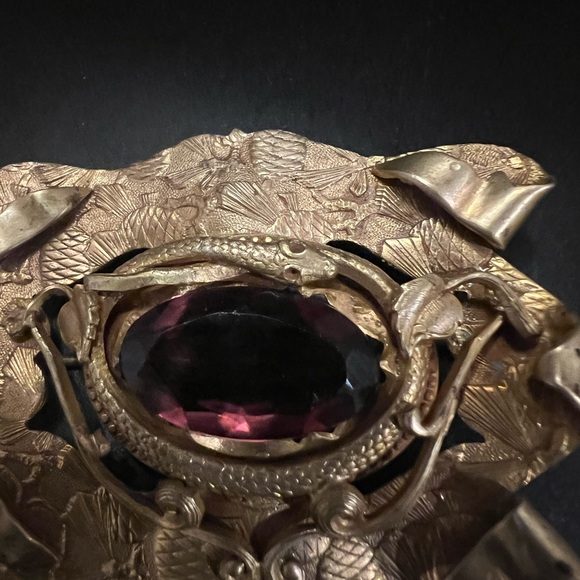 Victorian Art Nouveau Gold Gilded Snake Sash Pin Brooch - Picture 3 of 5